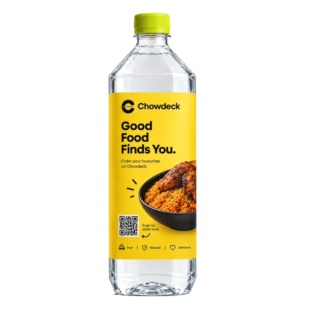 Sponsored Udara bottle with a Chowdeck label.